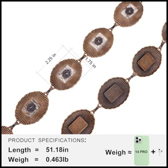 Western Concho Metal Chain Belt Adjustable Boho Chic Cowgirl Style Accessory main image 5